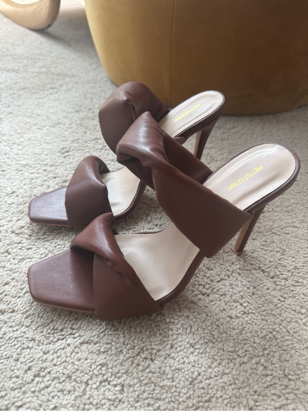 PLT Brown Twisted Strap Slide Heels